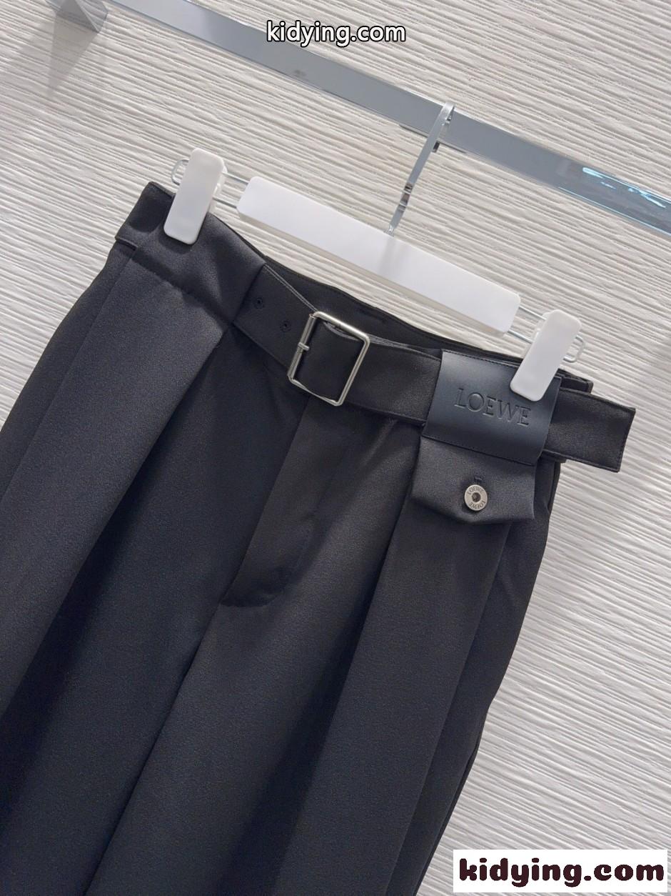 ロエベ ベルト付き パンツ スタイリッシュ カジュアル LOEWE スーパーコピー ブラック-1