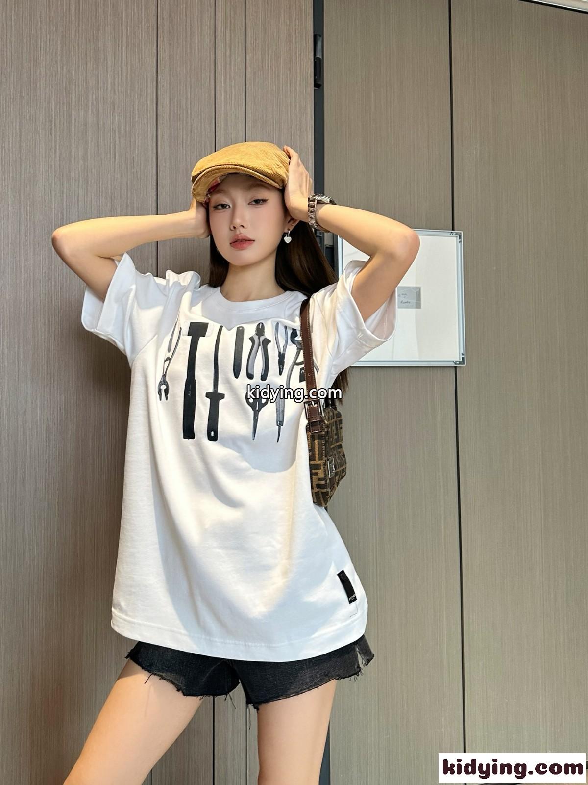 カジュアル プリント フェンディ Tシャツ コピー クルーネック 半袖Tシャツ ホワイト-5