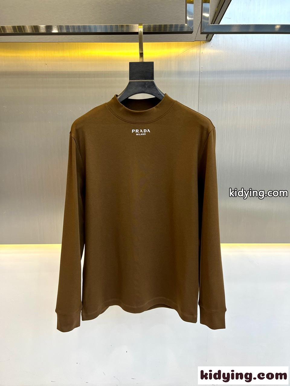 プラダ Tシャツ 偽物 ベーシック 上品 合わせやすい 長袖Tシャツ ブラウン-0