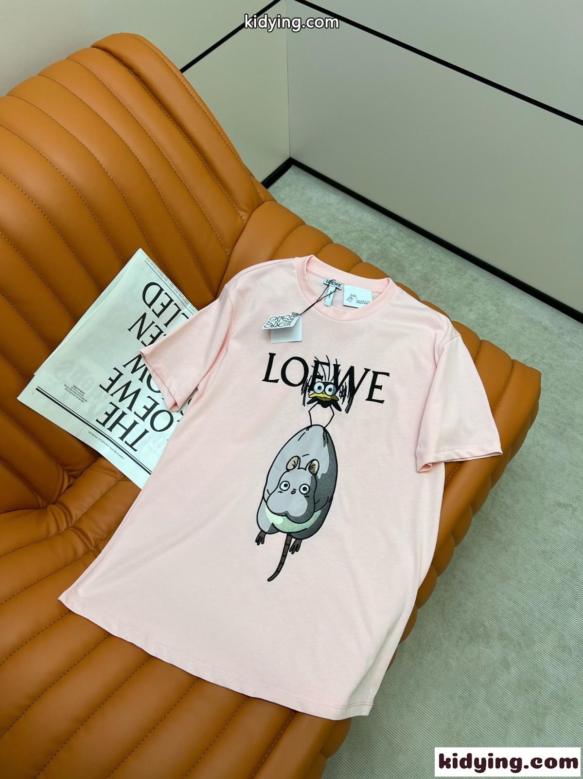 可愛い プリント ゆったり 選べる4色 刺繍 カジュアル おしゃれ ロエベ 半袖tシャツ コピー レディース-1