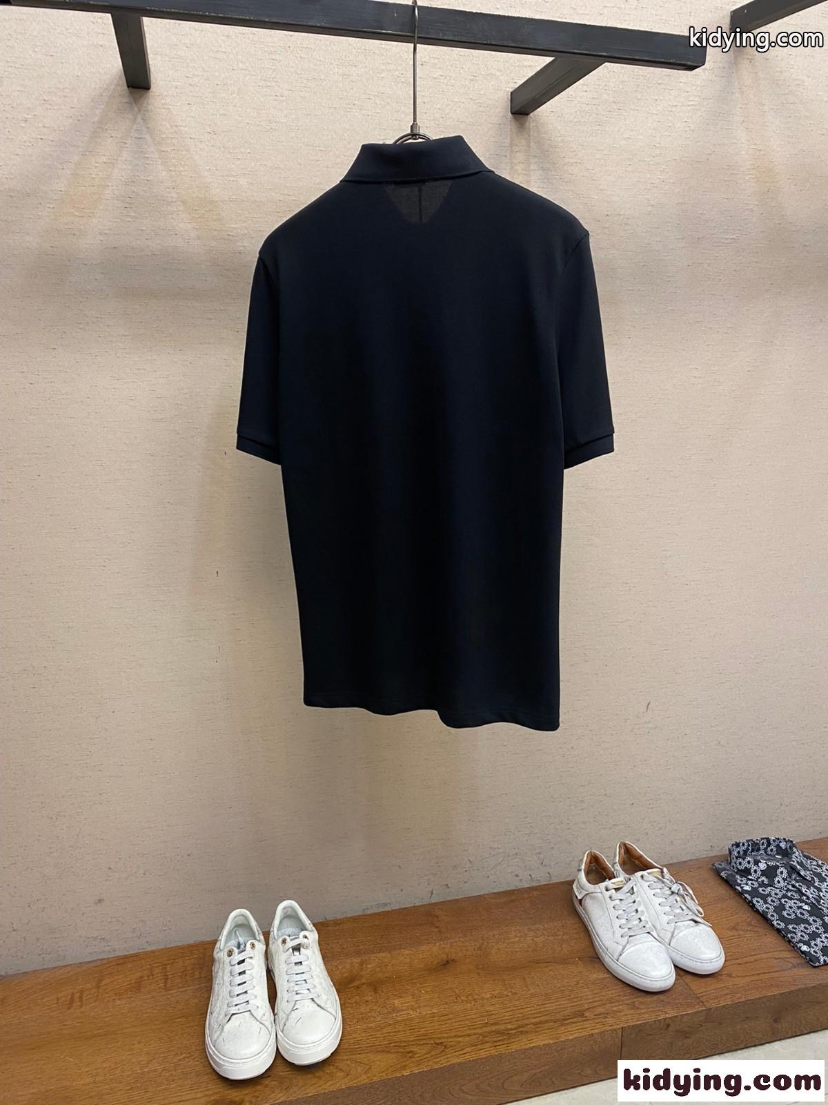 人気 カジュアル フェンディ 半袖Tシャツ コピー コットンピケ ポロシャツ ブラック-1