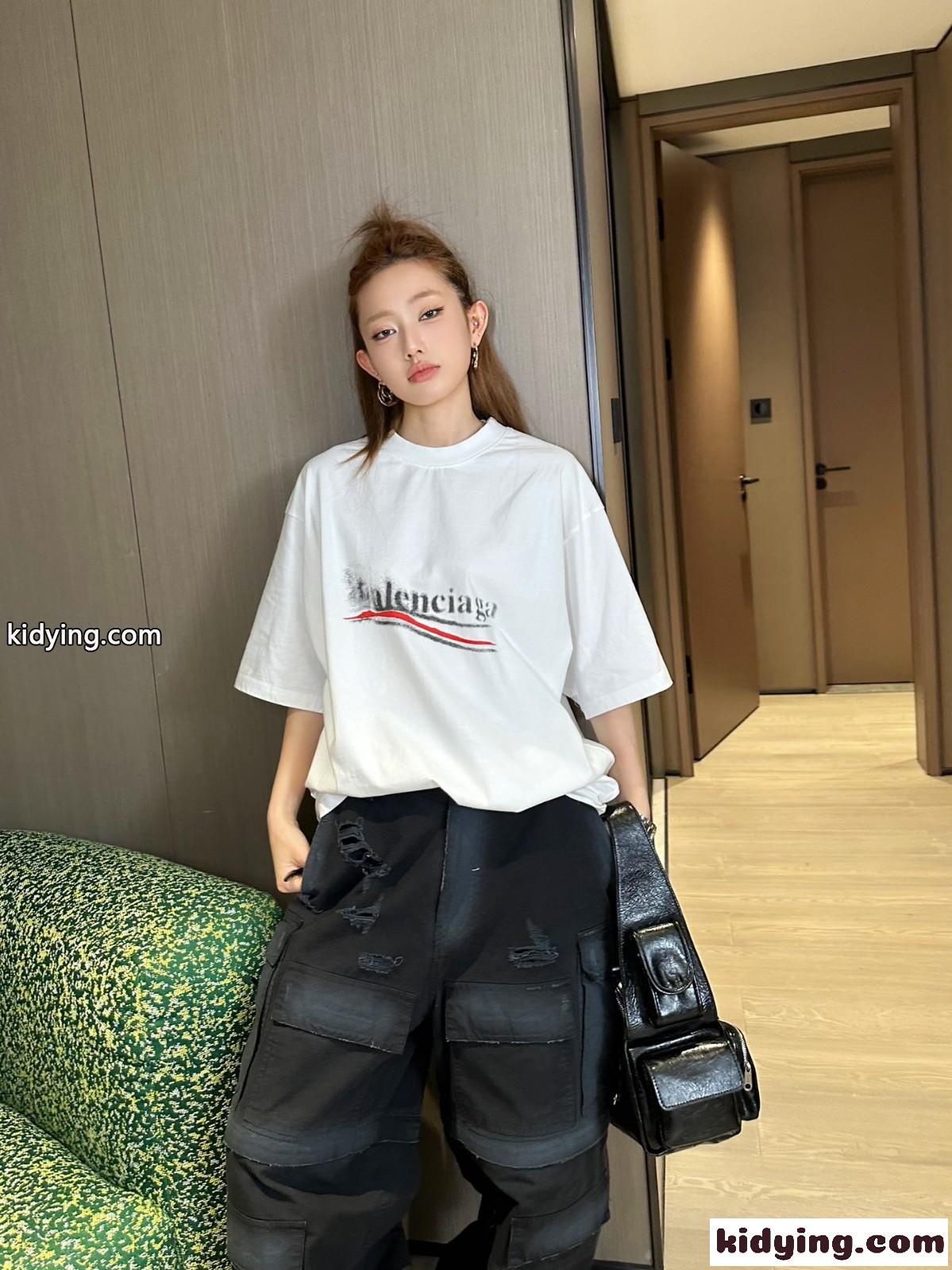 POLITICAL STENCIL 半袖Tシャツ ミディアムフィット バレンシアガ Tシャツ コピー ホワイト-4