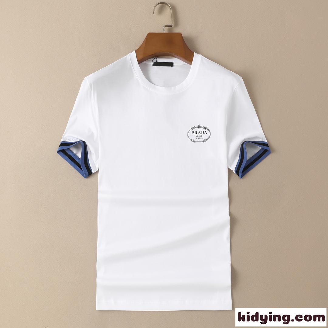 シンプル お洒落 コットン クルーネック tシャツ プラダ 半袖tシャツ コピー ロゴ プリント-2