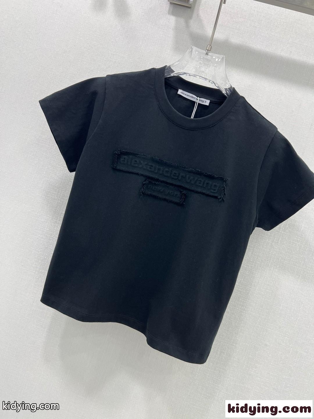 カジュアル 合わせやすい コットン 半袖Tシャツ アレキサンダーワング Tシャツ コピー ブラック-4