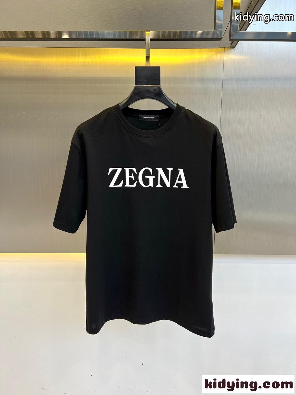 お洒落 ロゴプリント 半袖Tシャツ エルメネジルド・ゼニア Tシャツ 偽物 ブラック-0