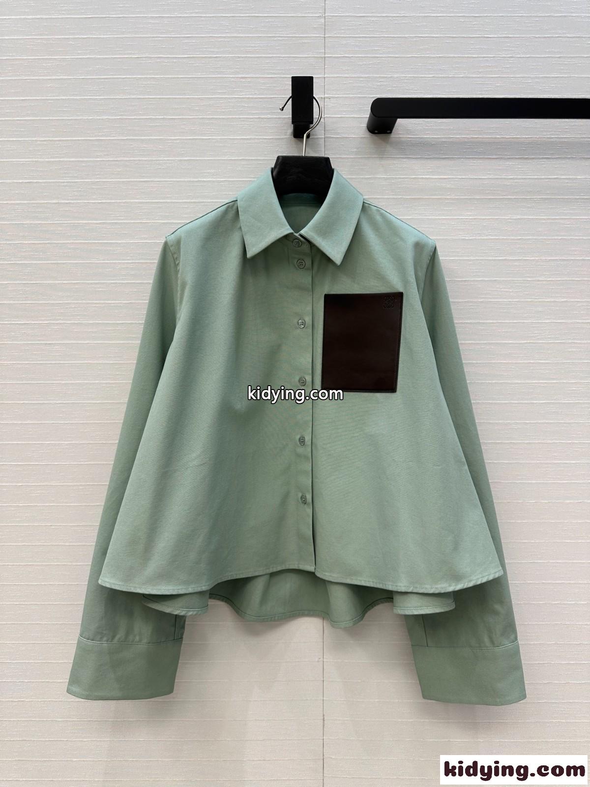 カジュアル リラックス コットン 長袖トップス ロエベ シャツ コピー グリーン-0