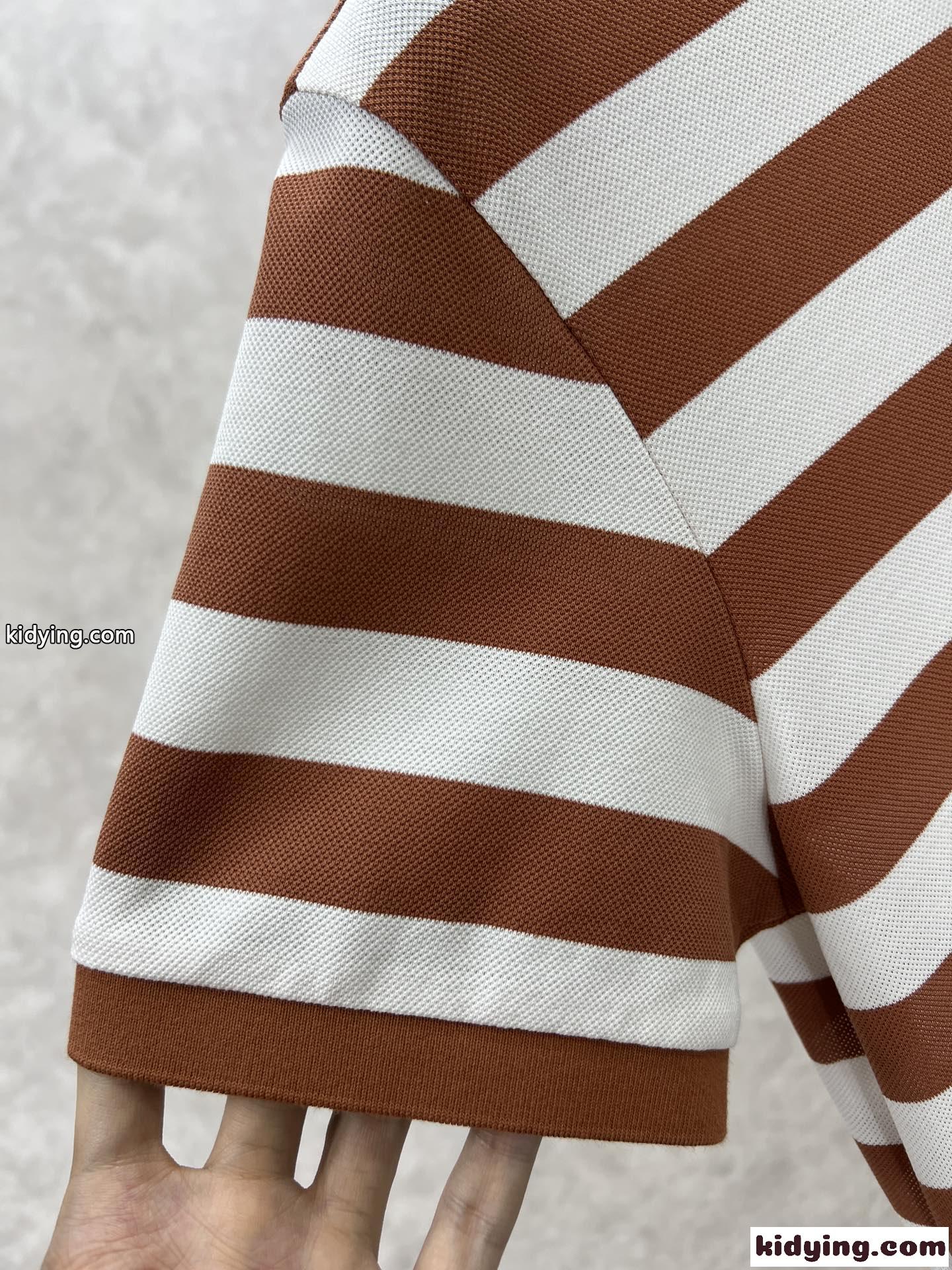 おしゃれ ボーダー柄 バーバリー Tシャツ コピー コットンピケ 半袖 ポロシャツ ブラウン-3