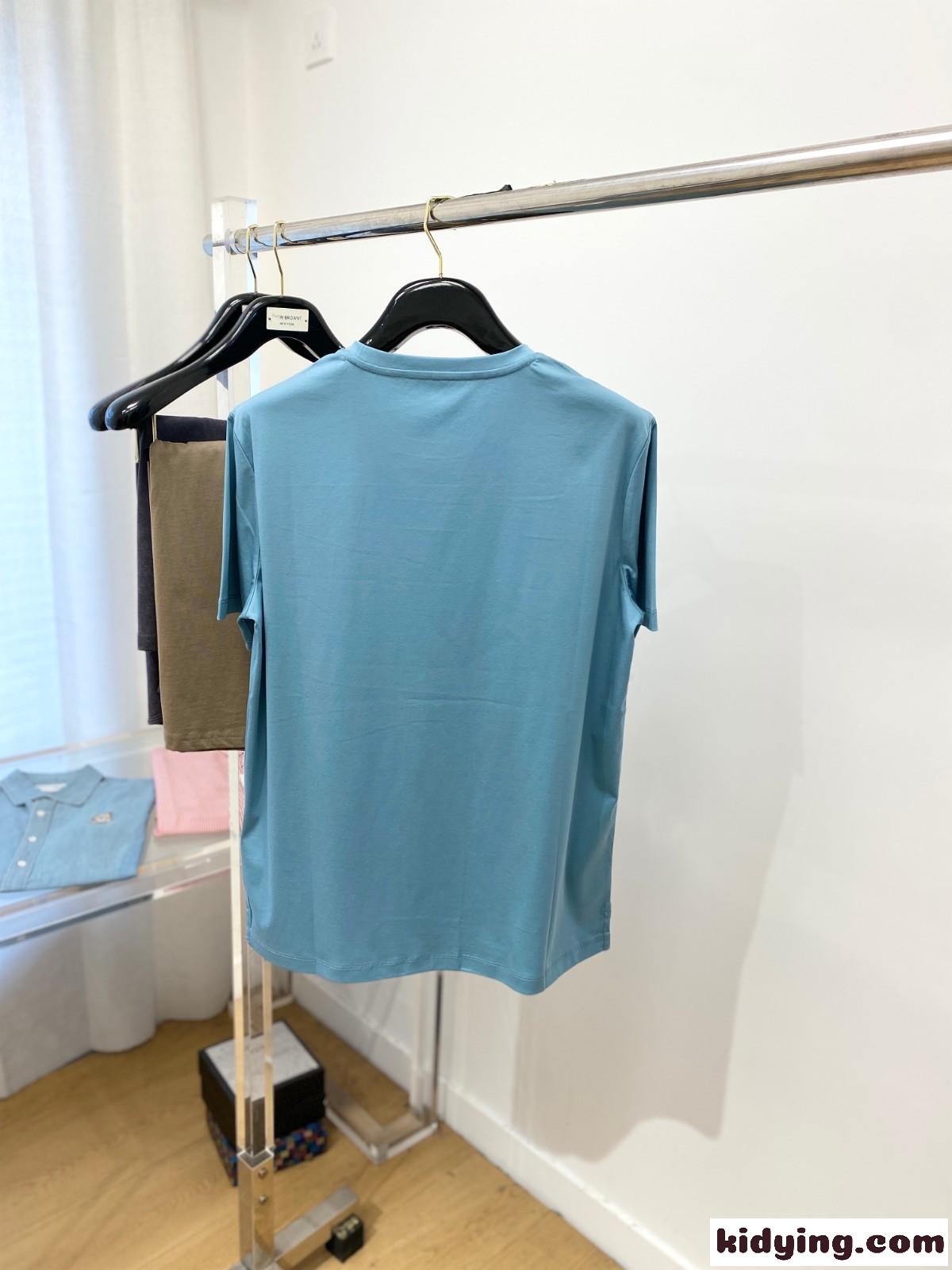 24SS レザーポケット付き 半袖Tシャツ エルメス Tシャツ コピー ライトブルー-3