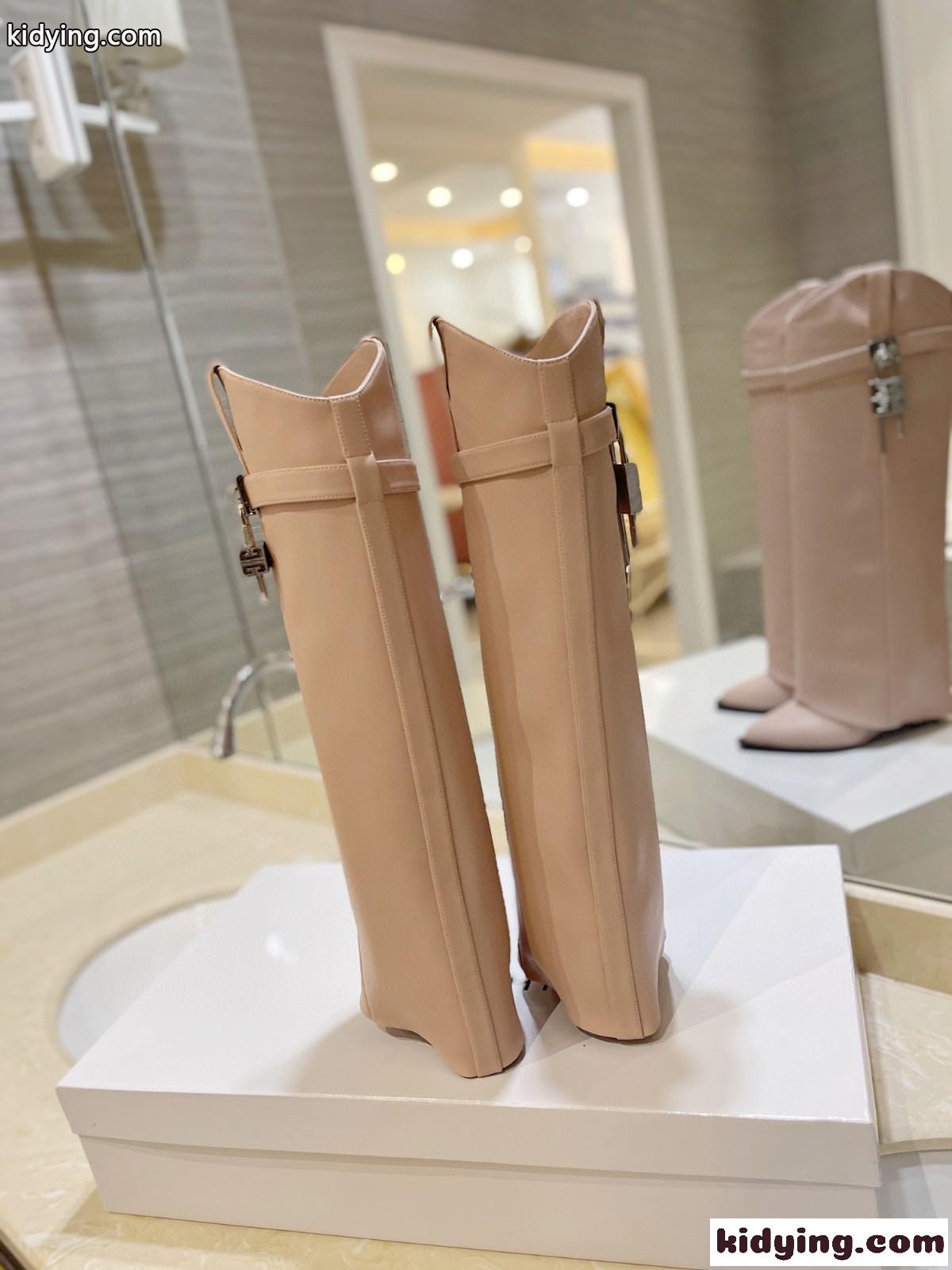 シャークロック カウボーイ ブーツ レザー ジバンシィ ブーツ スーパーコピー ピンク-4