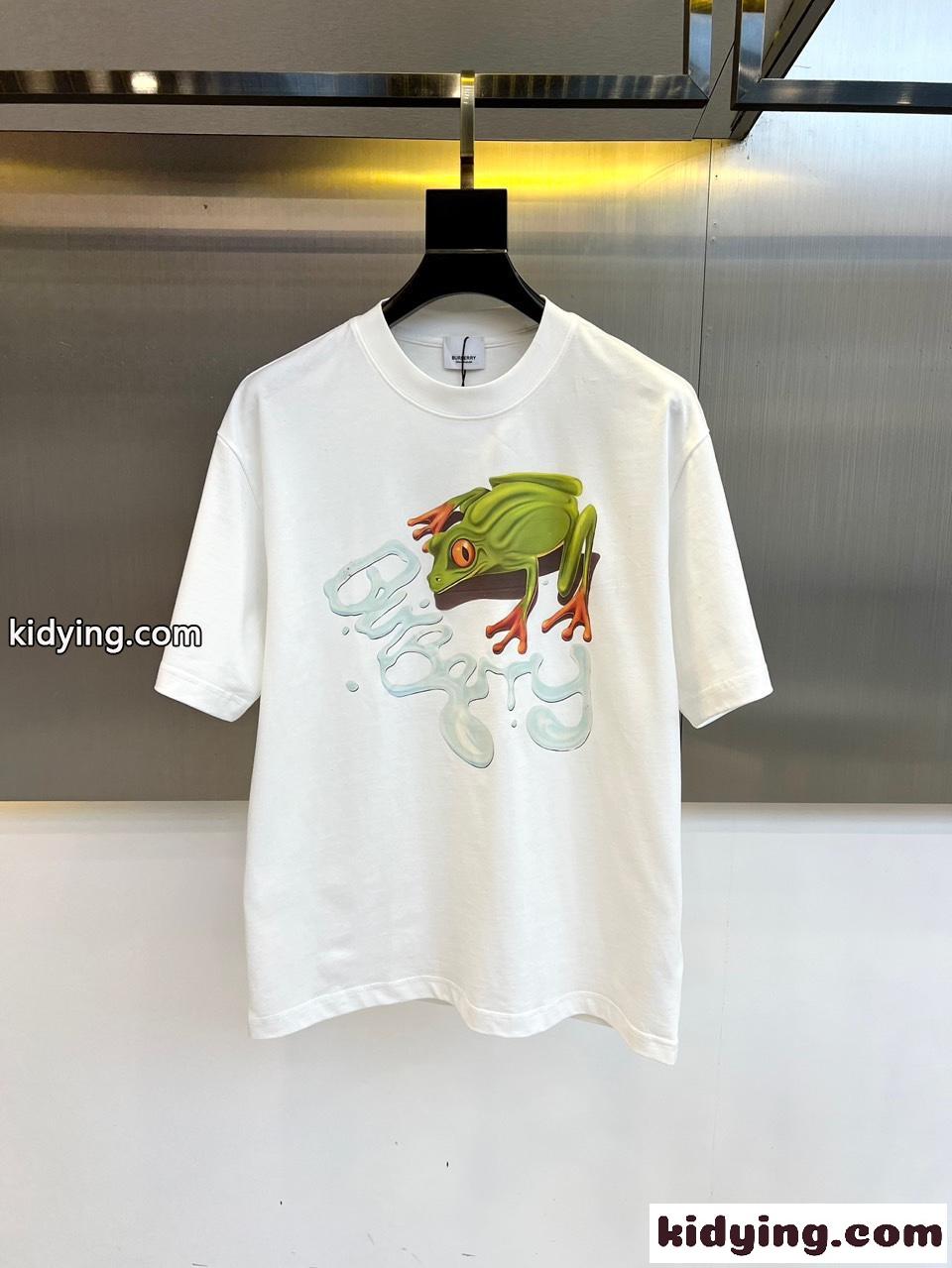 カジュアル フロッグ コットンTシャツ バーバリー 半袖Tシャツ コピー ホワイト-0