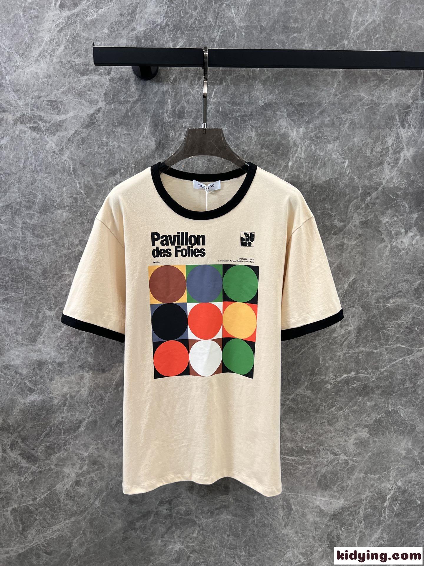 パヴィヨン デ フォリ プリント コットン Tシャツ ヴァレンティノ 半袖Tシャツ スーパーコピー ユニセックス ベージュ-1