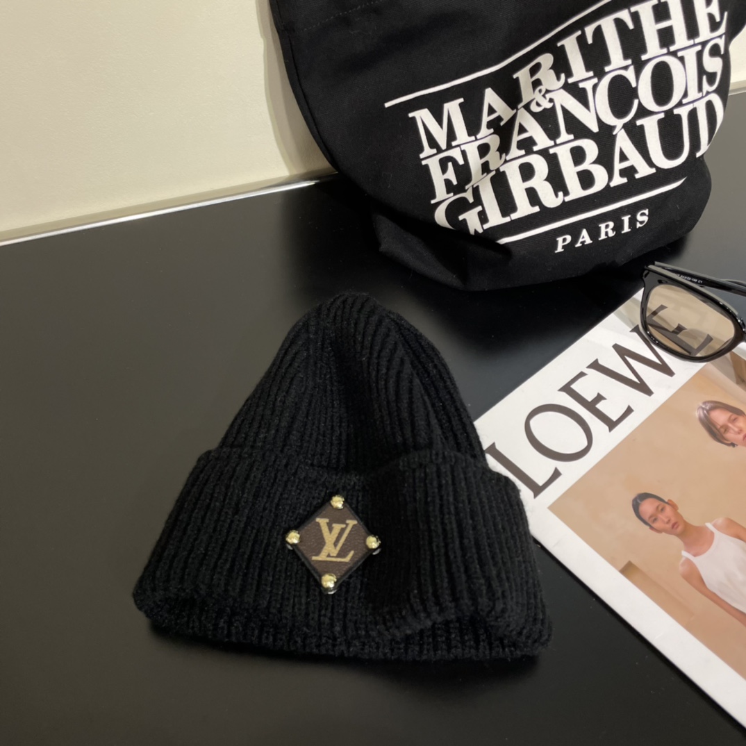 定番 合わせやすい ビーニー・LV ニットキャップ ルイヴィトン 帽子 偽物 ブラック-4
