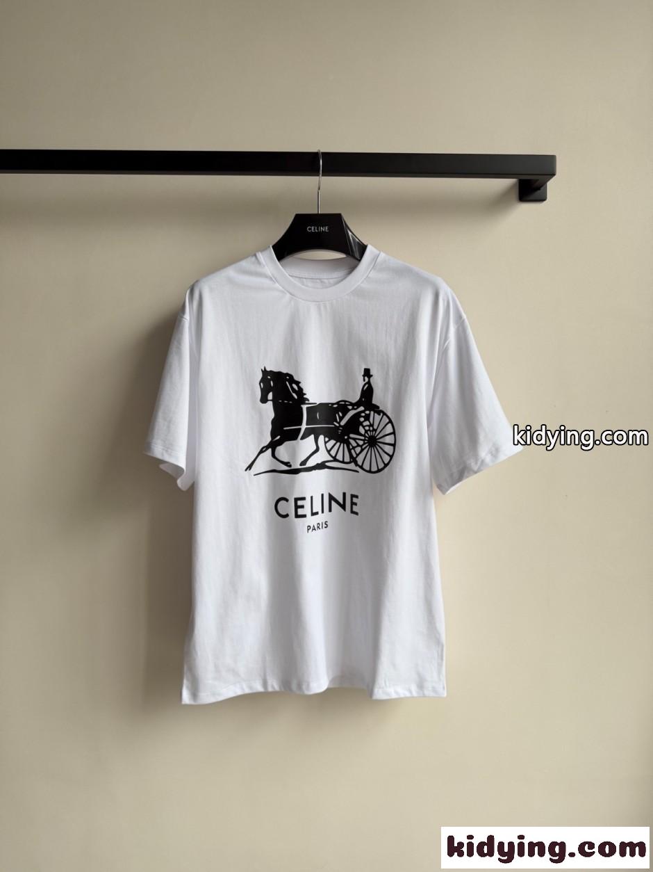 ベーシック ロゴ コットン 半袖Tシャツ セリーヌ Tシャツ 偽物 ホワイト-0