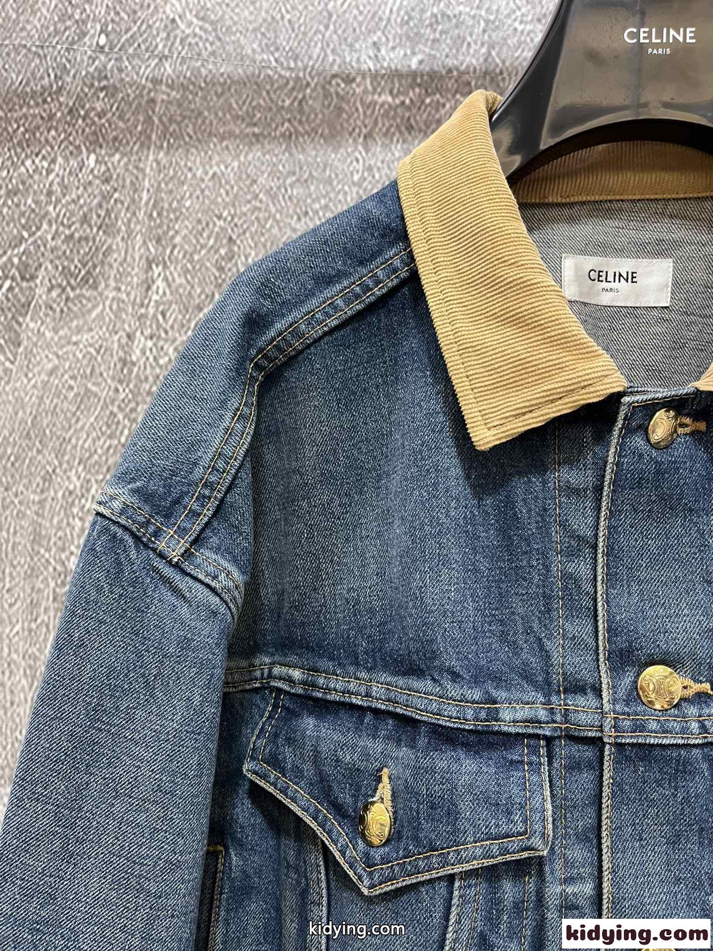 ロゴ刺繍入り デニムジャケット セリーヌ ジャケット コピー 定番 カジュアル-3
