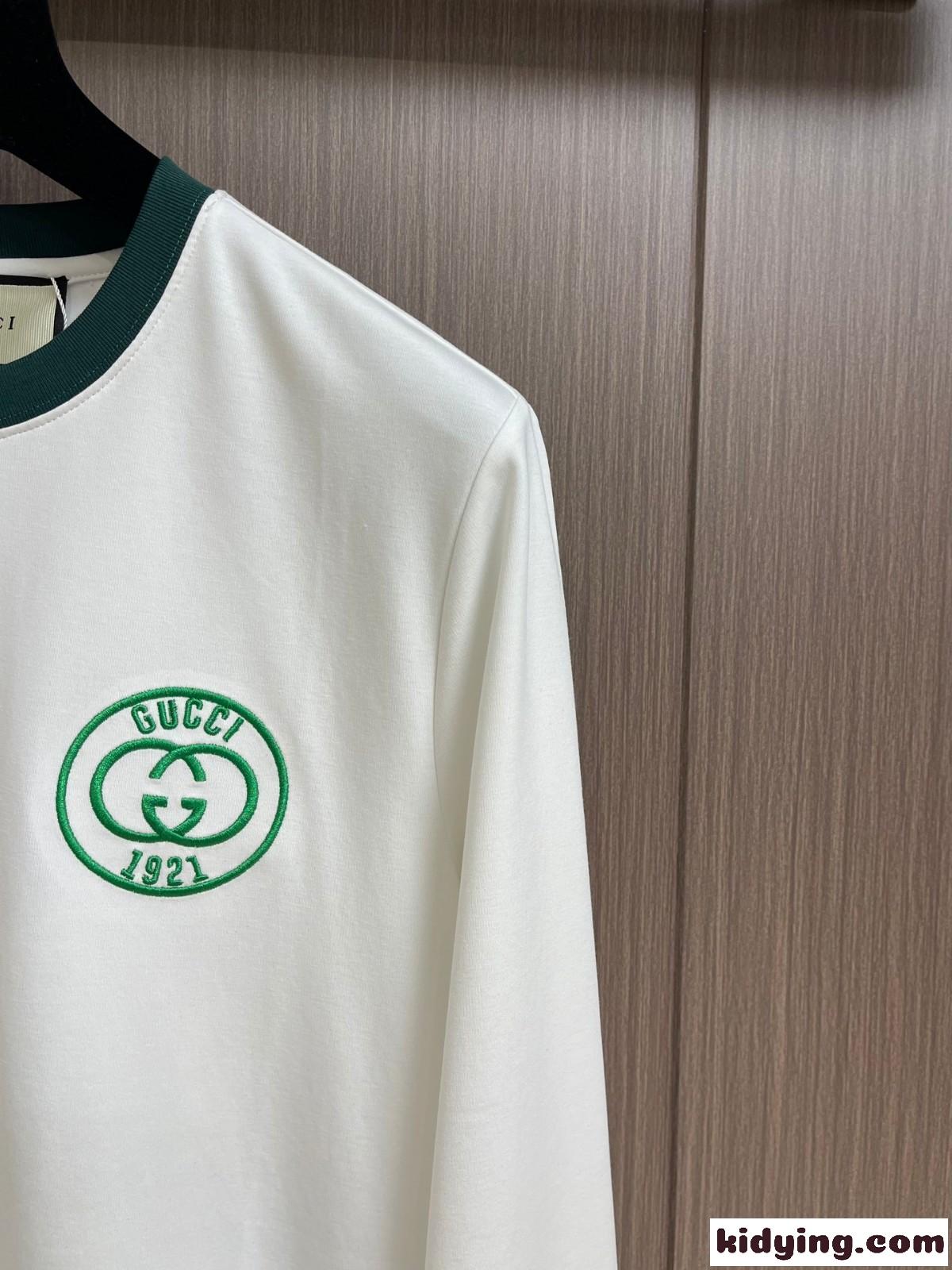 合わせやすい クルーネック コットン 長袖Tシャツ グッチ Tシャツ コピー ホワイト-2