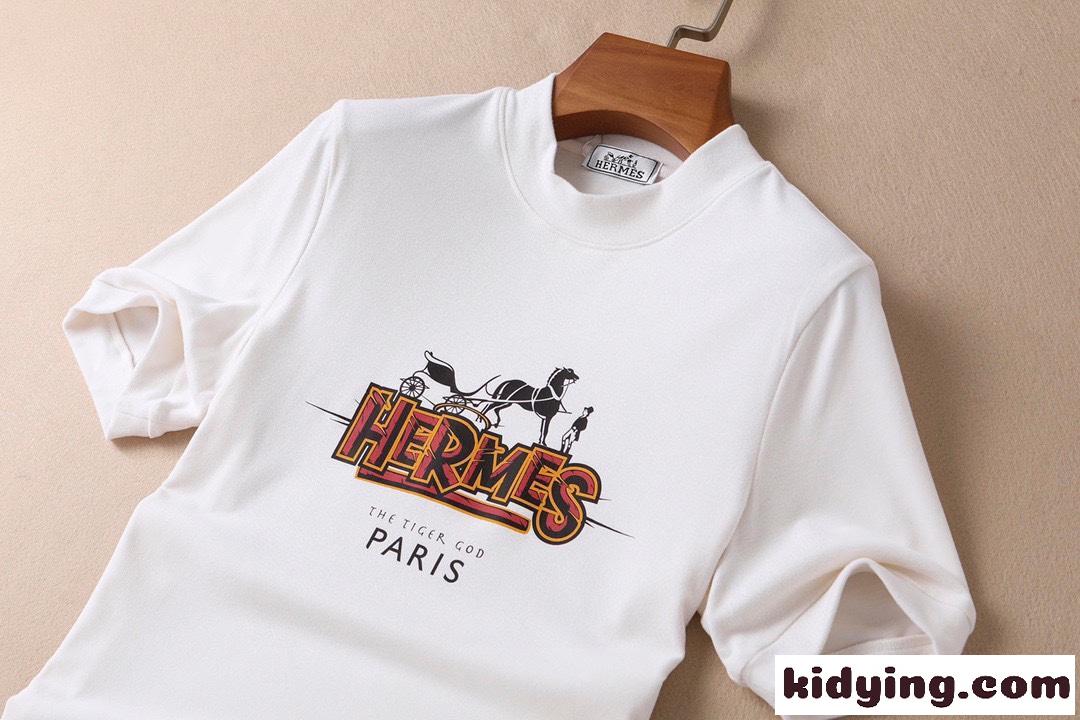 シンプル プリント エルメス tシャツ メンズ コピー プルオーバー 半袖tシャツ ホワイト ブラック着心地いい-3
