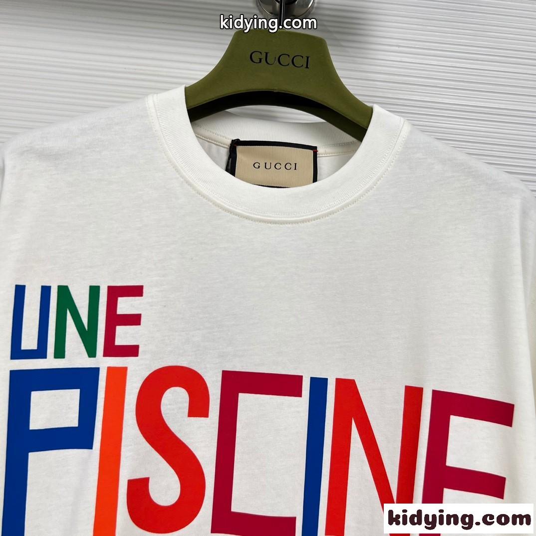 プリント コットン 半袖Tシャツ グッチ Tシャツ コピー コットン オーバーサイズ-3