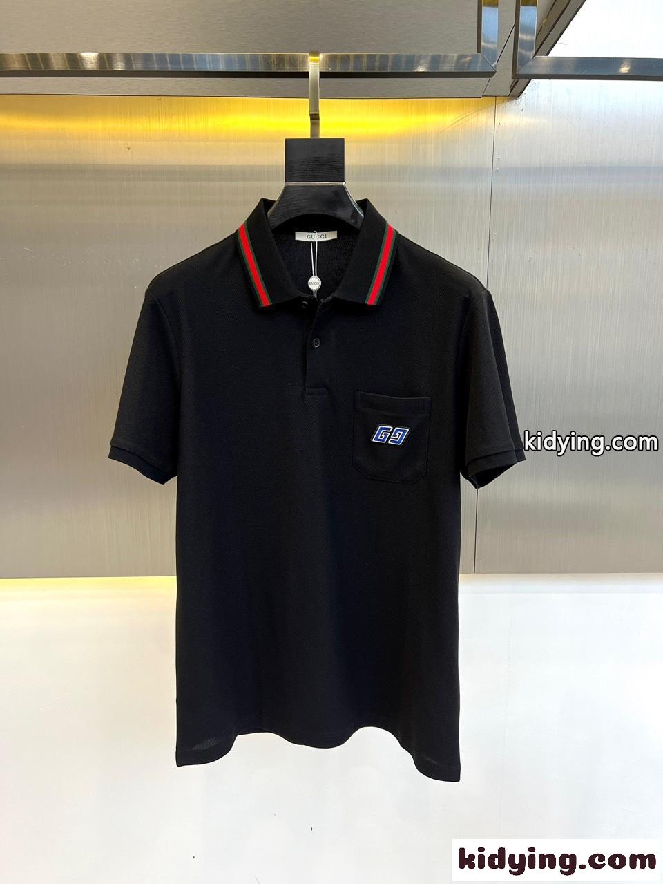カジュアル ロゴ 半袖 ポロシャツ グッチ 半袖Tシャツ コピー ブラック-0