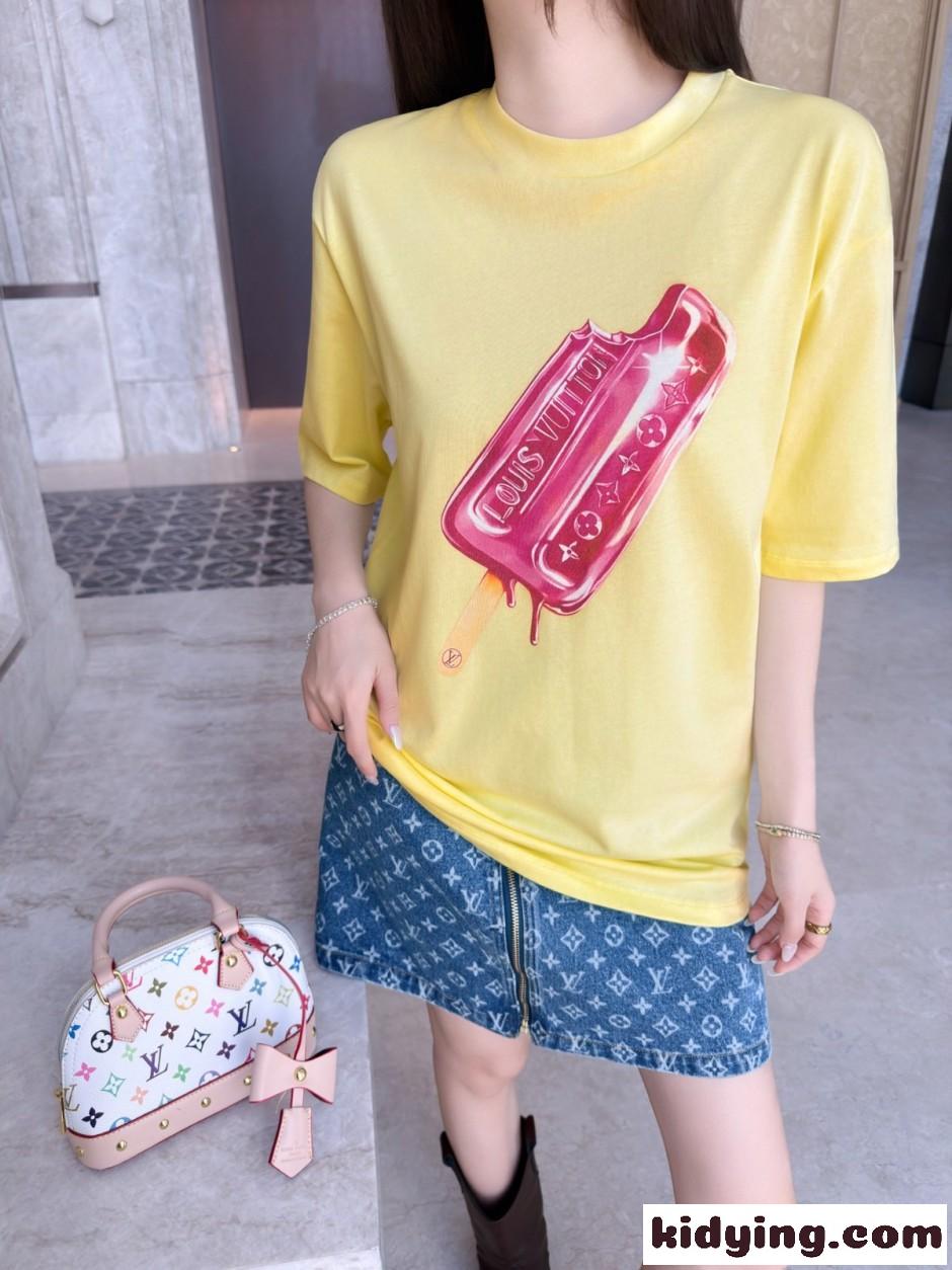 ポップシクルプリントTシャツ ルイ・ヴィトン Tシャツ コピー コットン-5