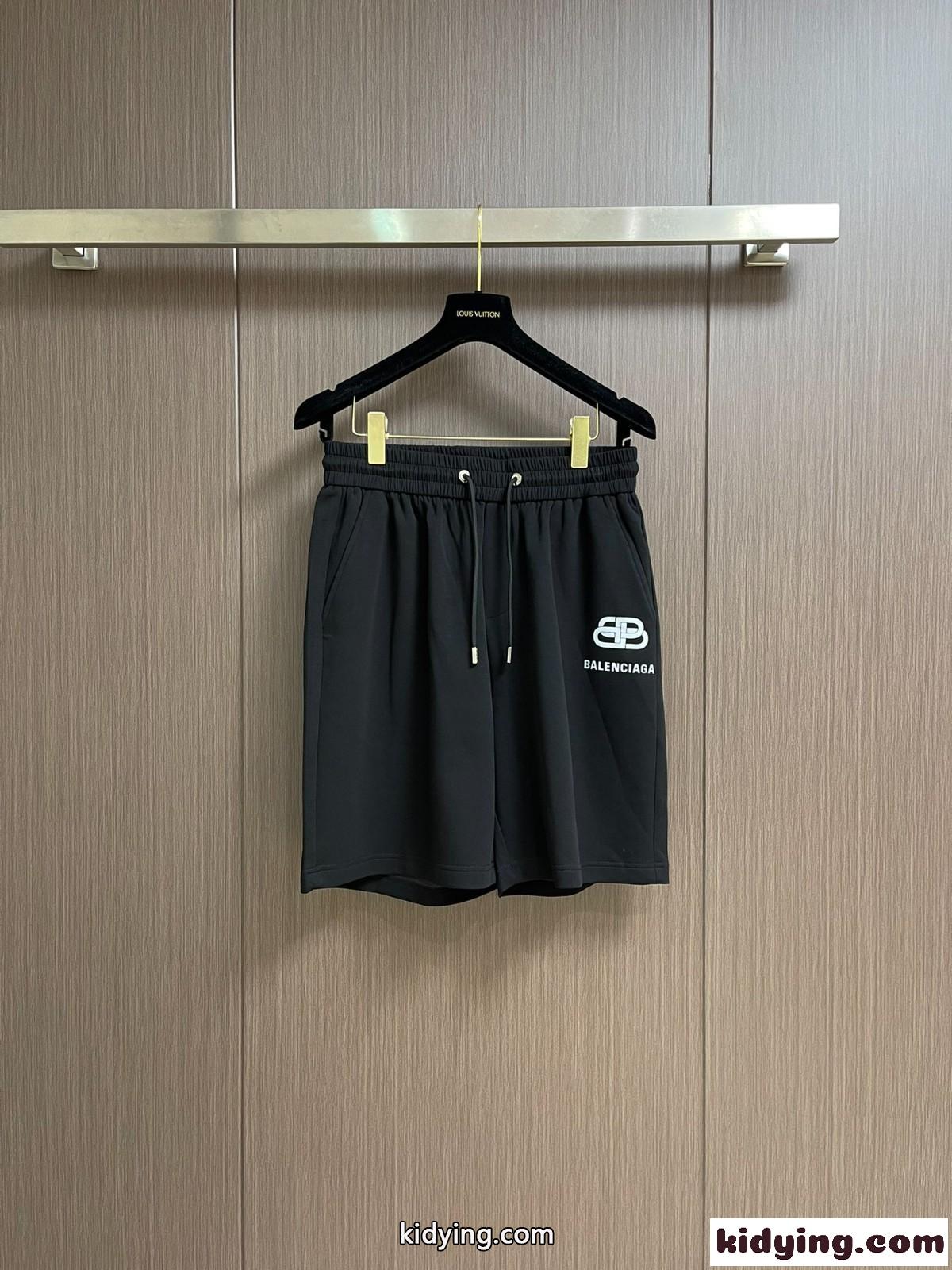シンプル ロゴプリント ショートパンツ バレンシアガ パンツ コピー ブラック-1