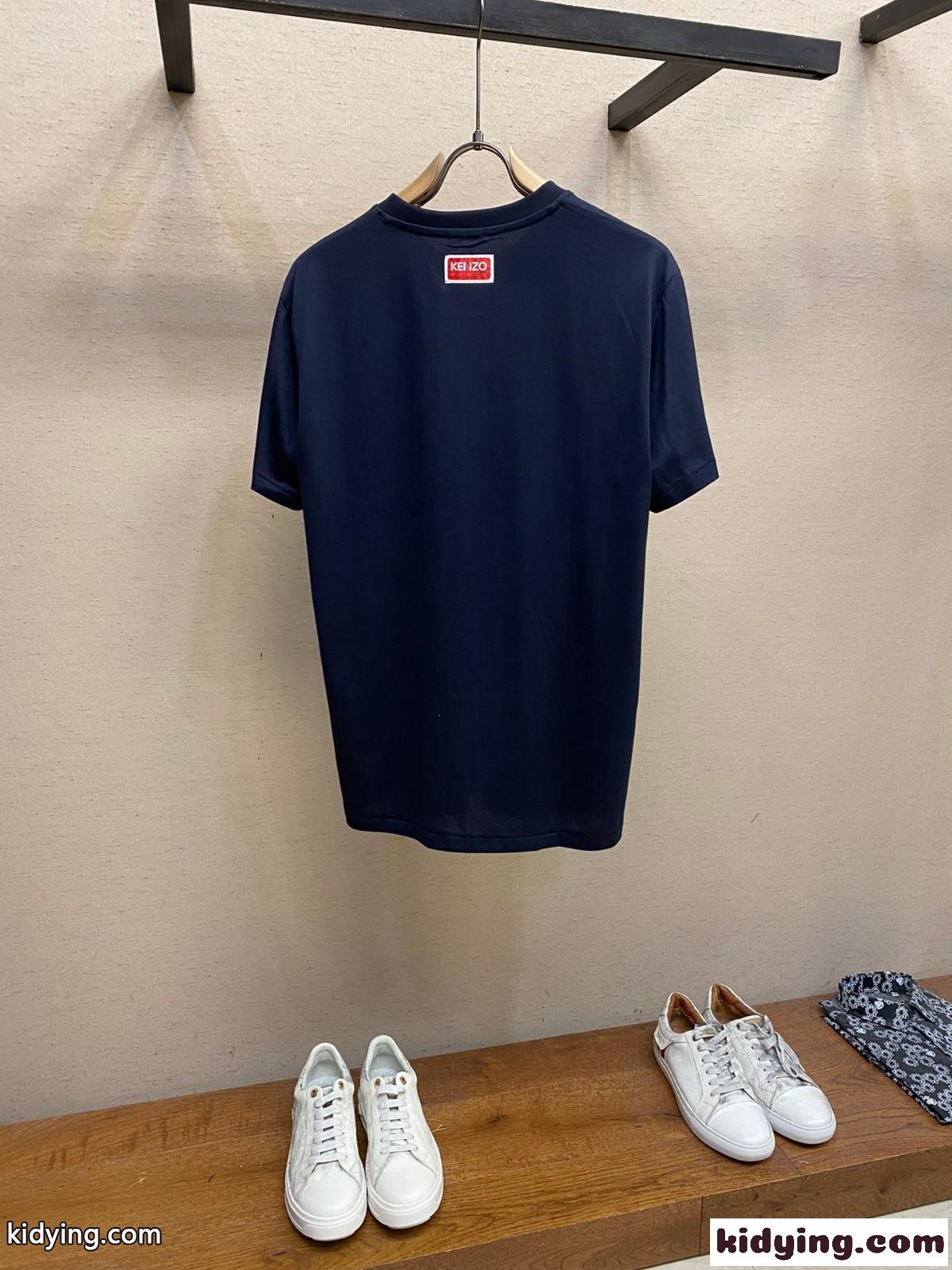 ユニセックス 快適 コットン 半袖Tシャツ ケンゾー Tシャツ コピー クルーネック ブルー-0