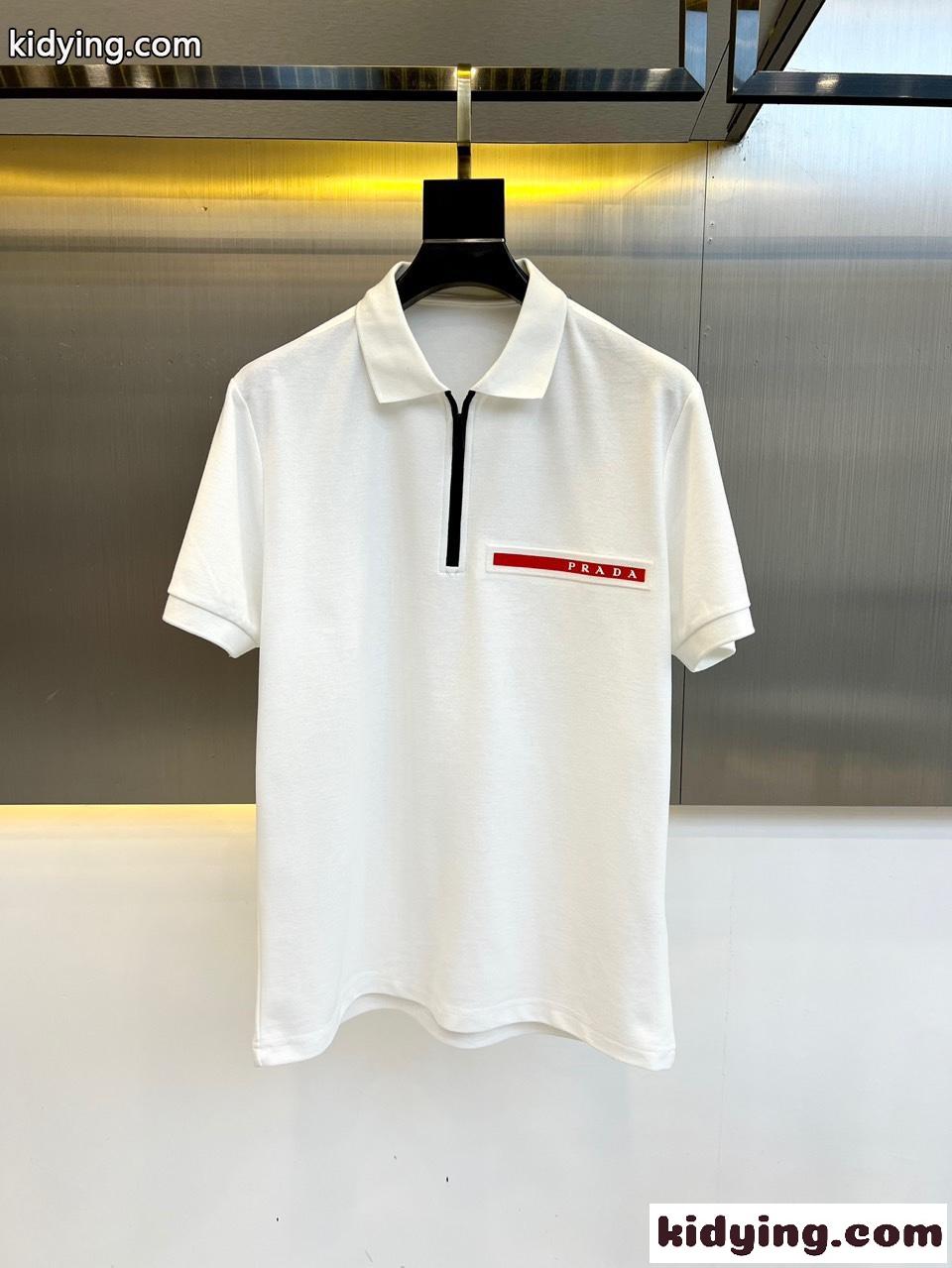 カジュアル ロゴ入り コットンピケ ポロシャツ プラダ 半袖Tシャツ コピー ホワイト-1