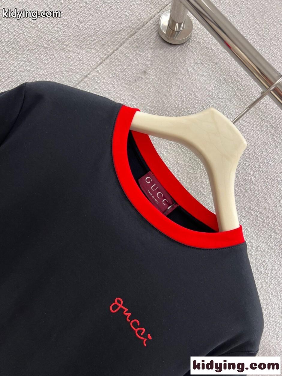 スタイリッシュ スクリプトロゴ リンガーTシャツ グッチ Tシャツ コピー ブラック-0