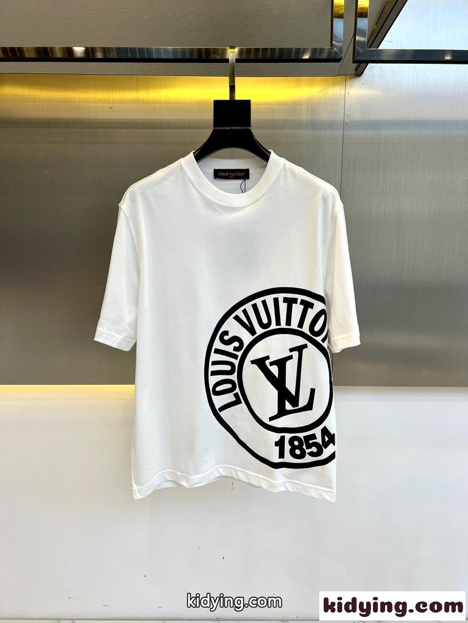 目を引く ロゴプリント クルーネック ルイ・ヴィトン Tシャツ 偽物 コットン ホワイト-0