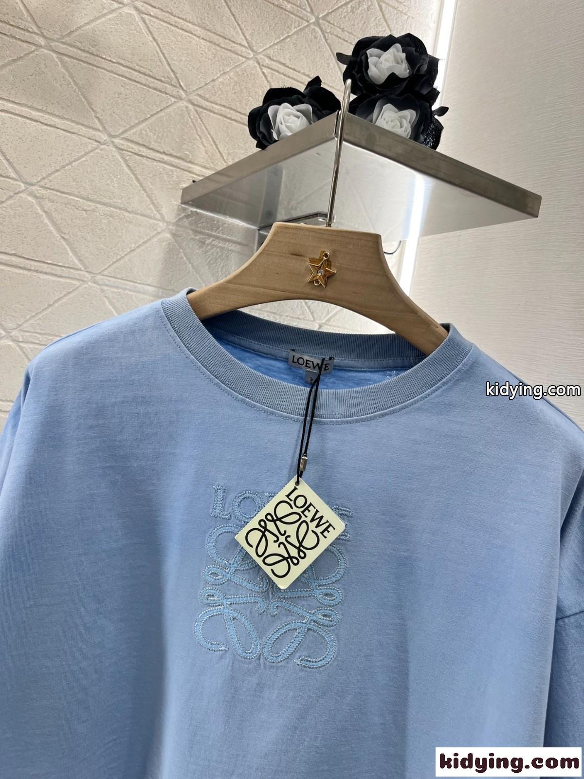 カジュアル アナグラム クロップドTシャツ ロエベ Tシャツ コピー ライトブルー-4