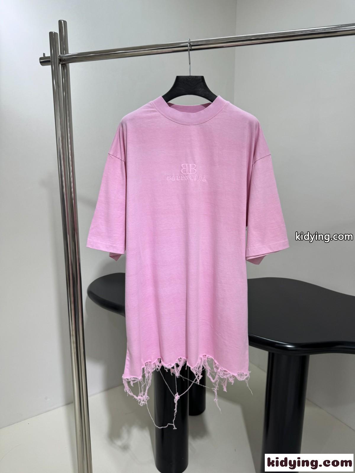 カジュアル オーバーサイズ 刺繍入り バレンシアガ Tシャツ コピー ピンク-0