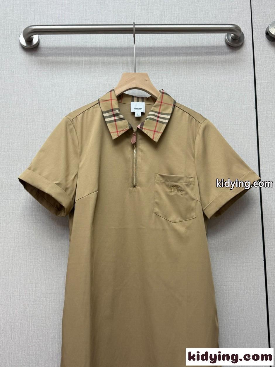 洗練された 半袖シャツワンピース バーバリー ワンピース 偽物 ハーフジップ-1