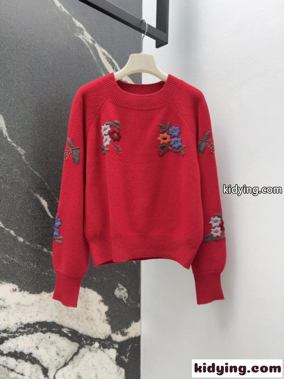 フラワー刺繍 クルーネック プルオーバー グッチ セーター コピー レッド-0