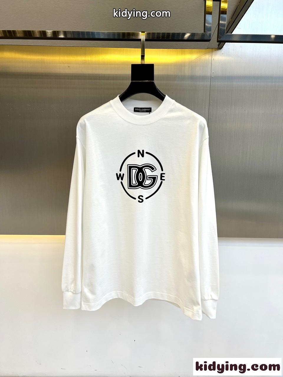 カジュアル ロゴプリント コットン 長袖Tシャツ ドルチェ&ガッバーナ Tシャツ コピー ホワイト-0