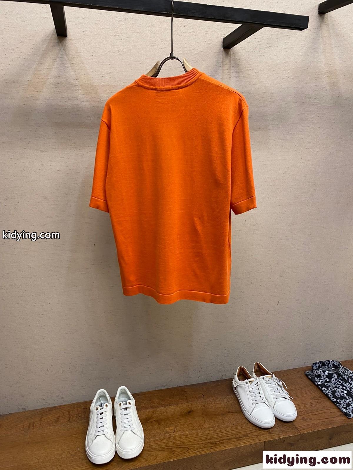 シグネチャーショートスリーブコットンクルーネック ルイ・ヴィトン Tシャツ 偽物 オレンジ-1