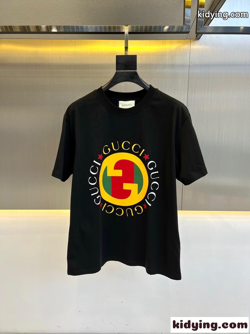 カジュアル ロゴプリント グッチ Tシャツ コピー コットン 半袖Tシャツ ブラック-0