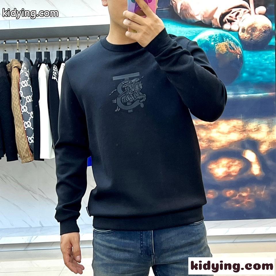 上品 カジュアル クルーネック コットン スウェットシャツ バーバリー Tシャツ コピー ブラック-2