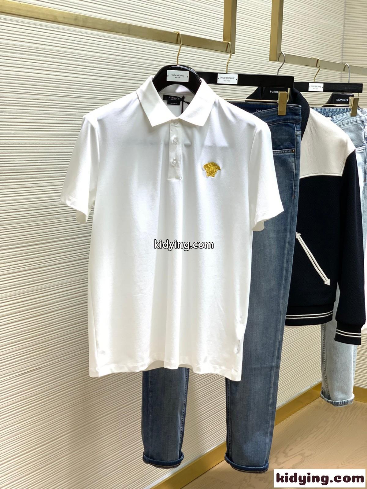 シンプル 着心地いい メドゥーサ 刺繍 ヴェルサーチェ Tシャツ コピー メンズ 半袖 ポロシャツ-0