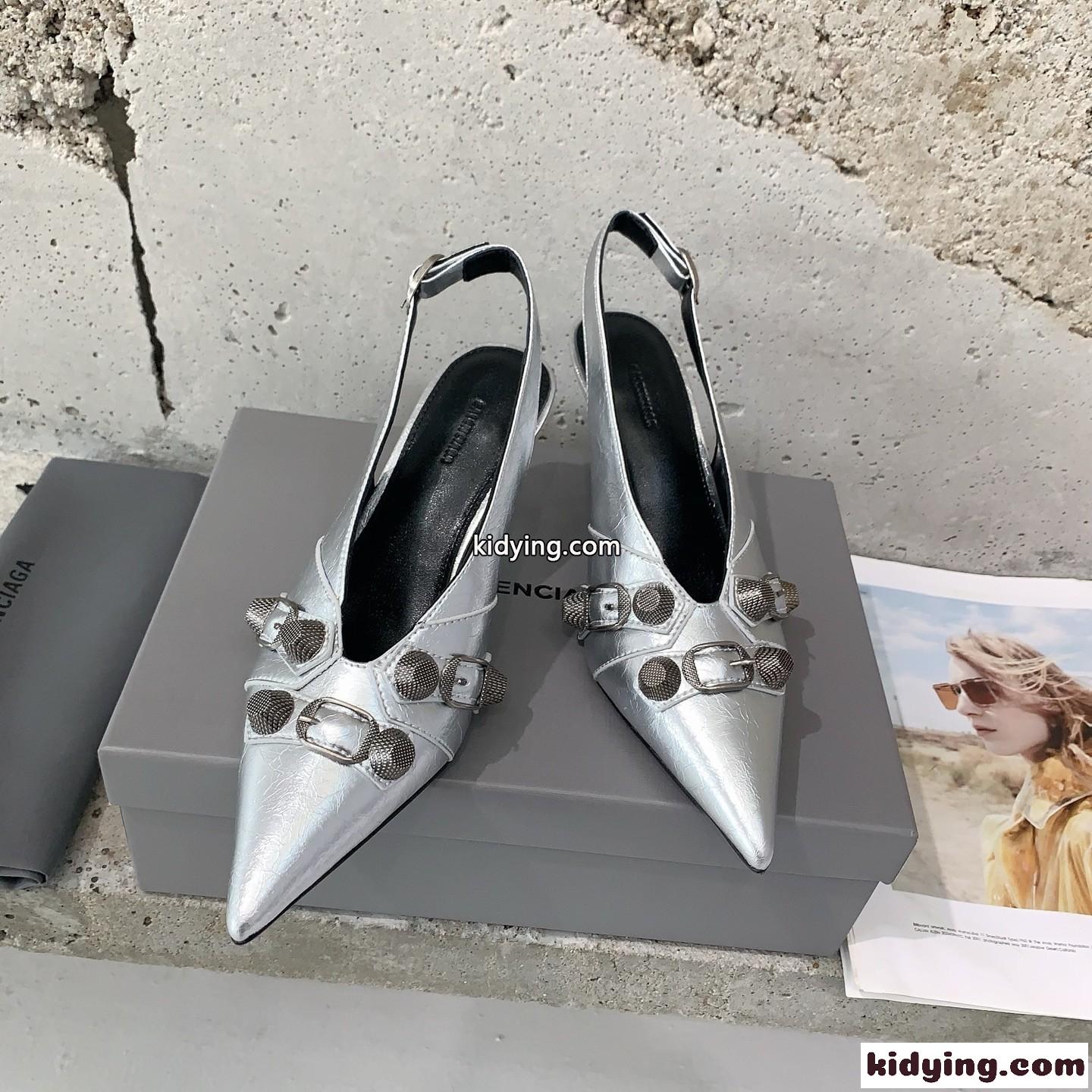 バレンシアガ カゴール スリングバック ハイヒール スーパーコピー シルバー-2