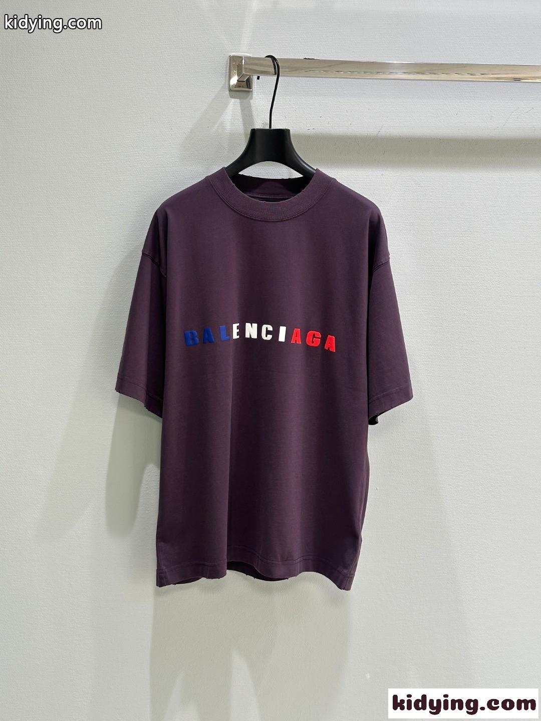 カジュアル ロゴ 半袖Tシャツ バレンシアガ Tシャツ コピーユニセックス パープル-0