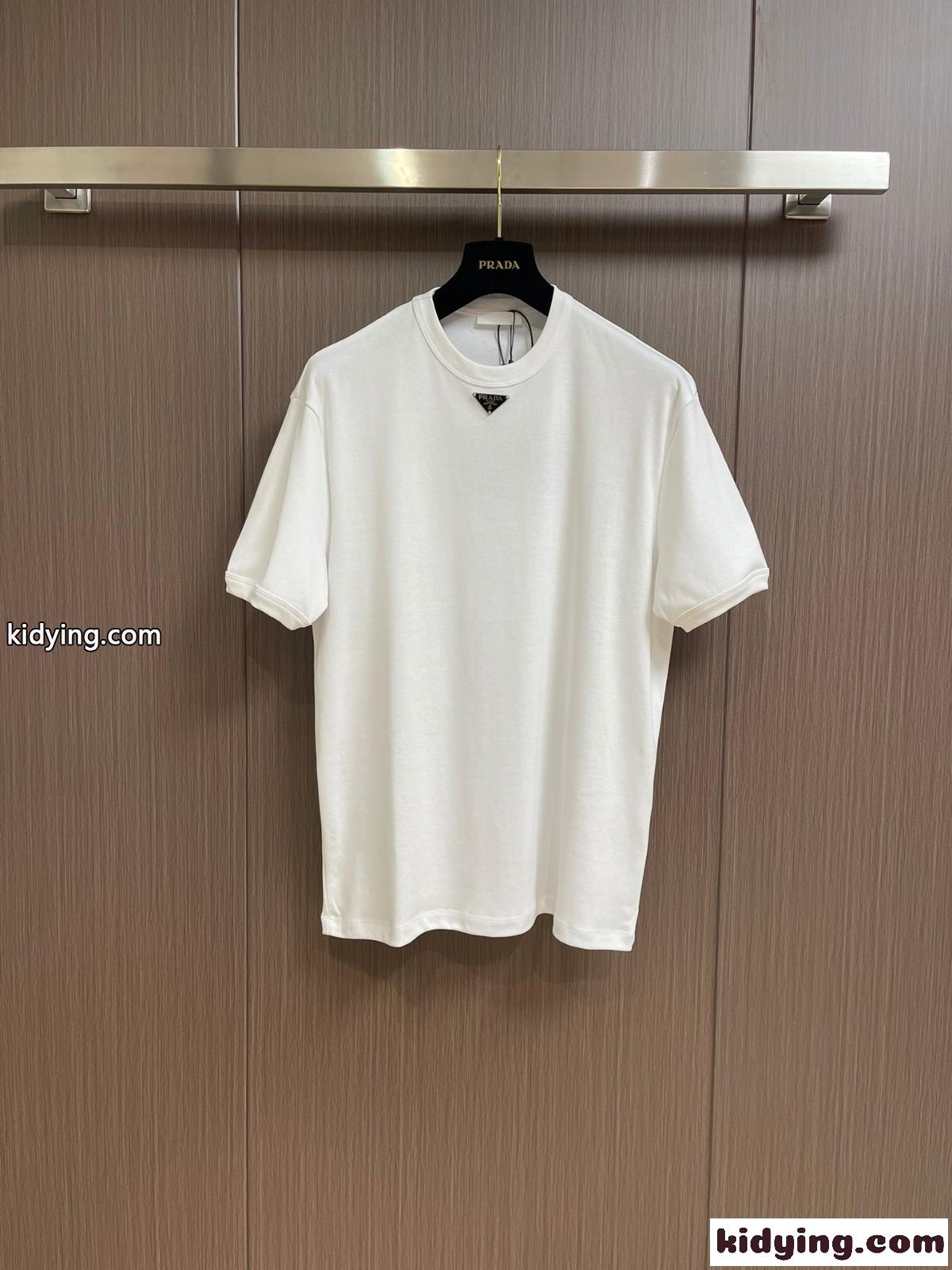 シンプル ロゴ クルーネック 合わせやすい プラダ Tシャツ コピー 半袖Tシャツ-1