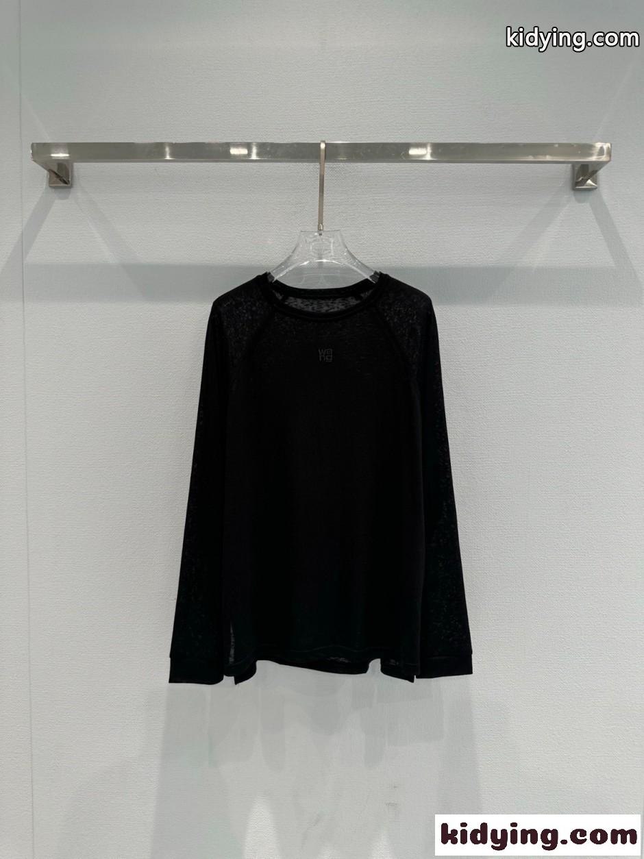 シンプル ロゴ刺繍 ロングスリーブTシャツ アレキサンダーワング Tシャツ コピー ブラック-1