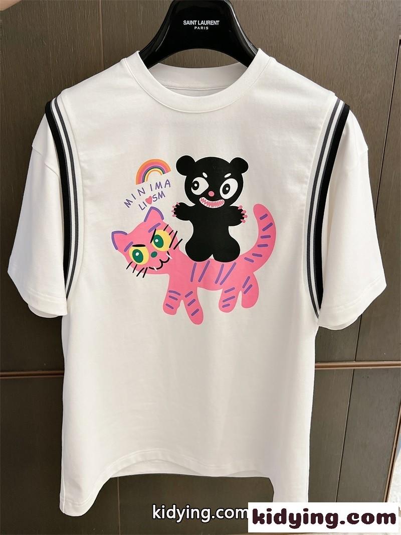 遊び心いっぱい 可愛い プリント ミュウミュウ 半袖tシャツ コピー 人気 オーバーサイズ コットン-3
