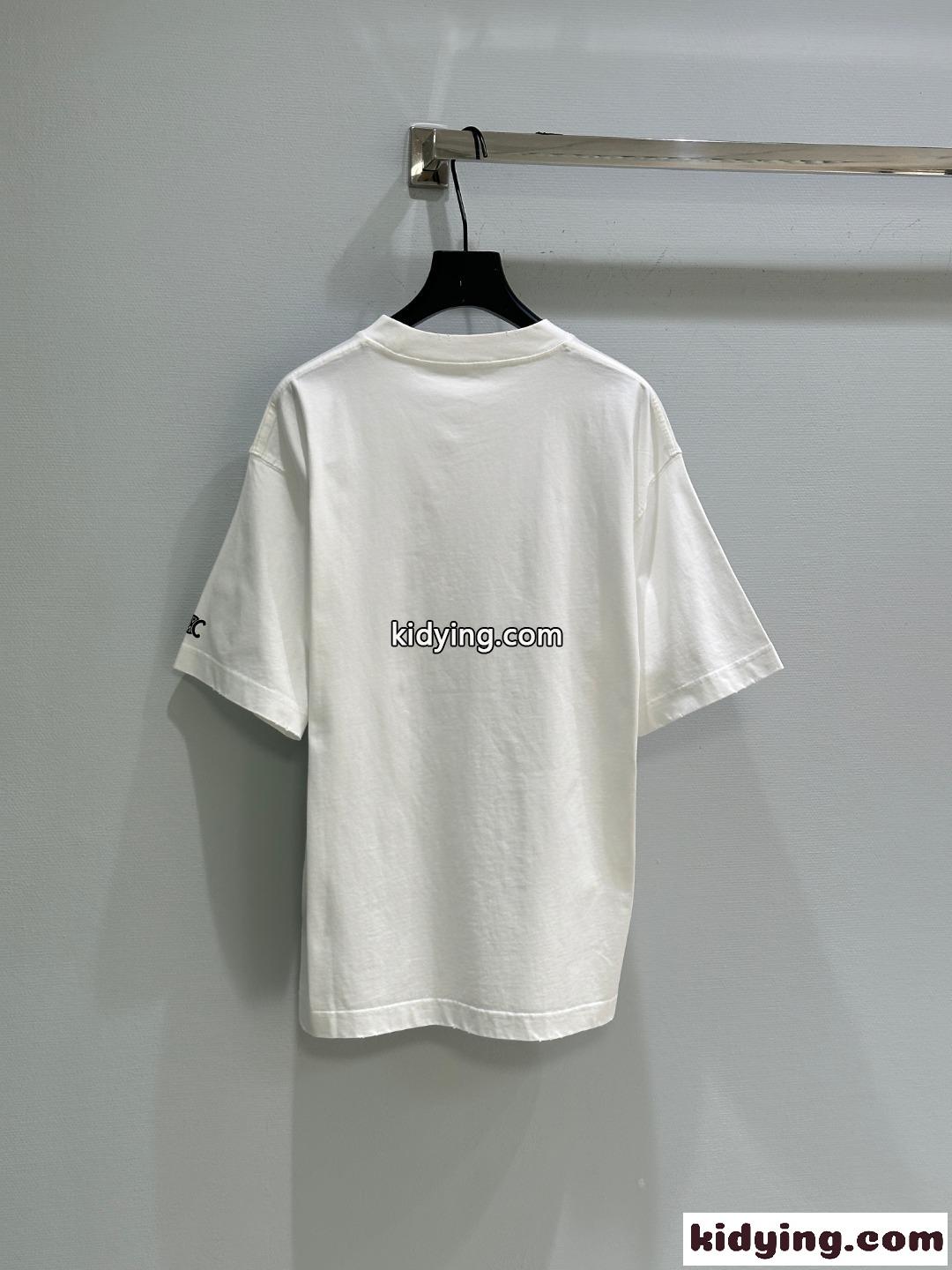 ユニセックス ゆったり 半袖Tシャツ セリーヌ Tシャツ コピー クルーネック ホワイト-3