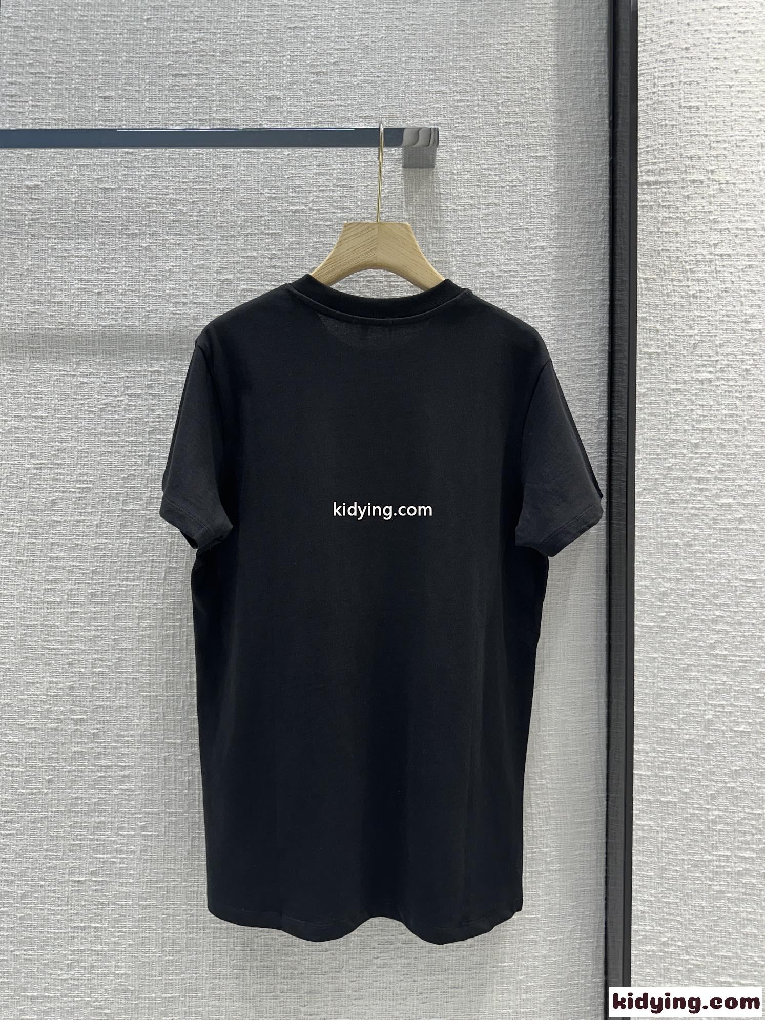 カジュアル 刺繍入り 半袖Tシャツ クロエ Tシャツ コピー ブラック-4