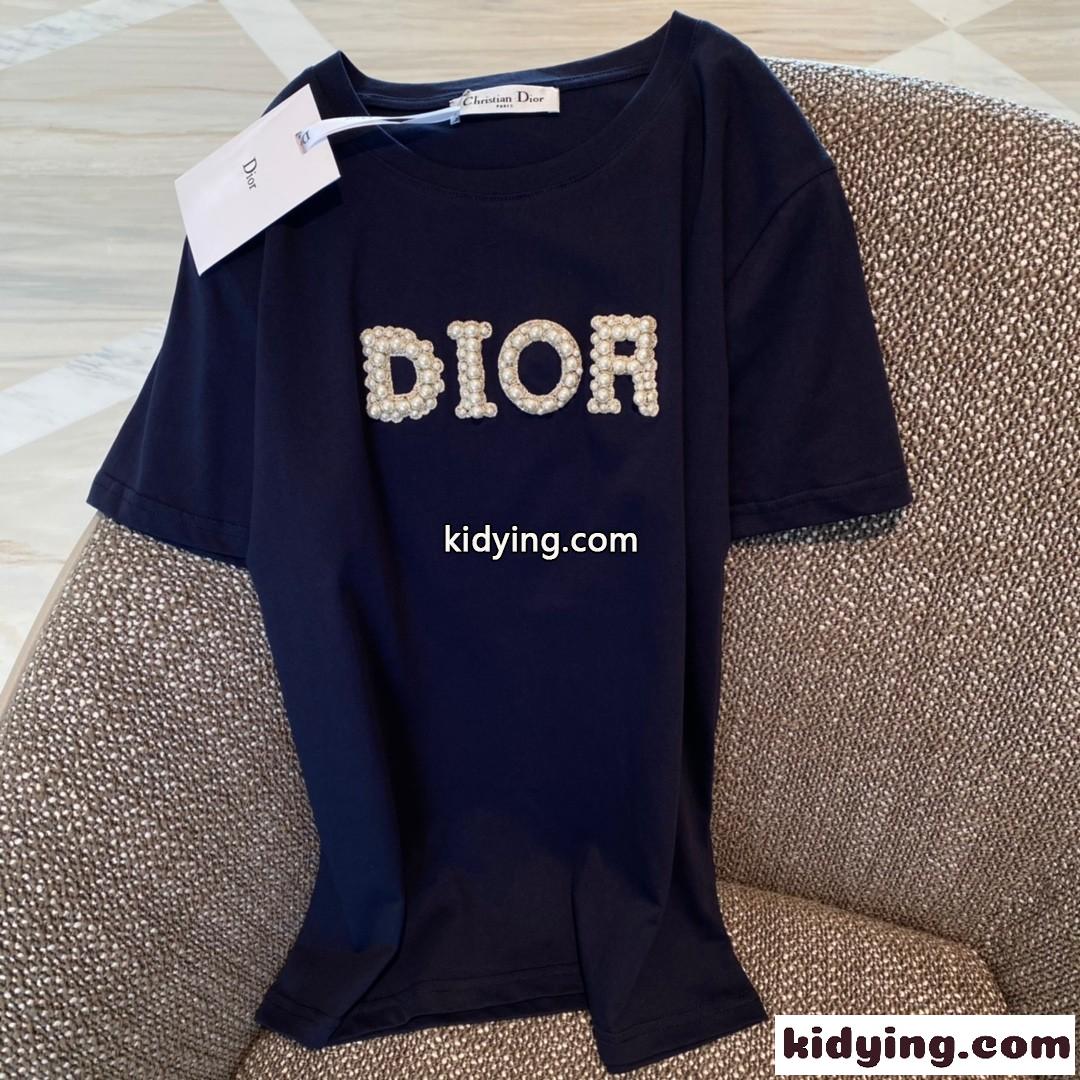 シンプル スウィート ロゴ クリスチャン・ディオール Tシャツ コピー 半袖 コットン クルーネック トップス-1