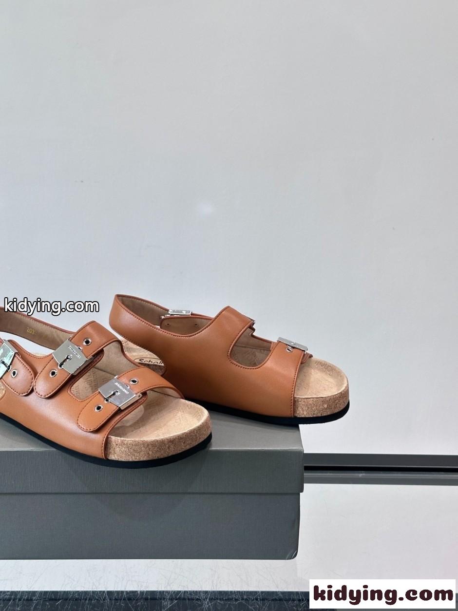 バレンシアガ x Scholl レザー サンダル スーパーコピー 人気 ブラウン-4