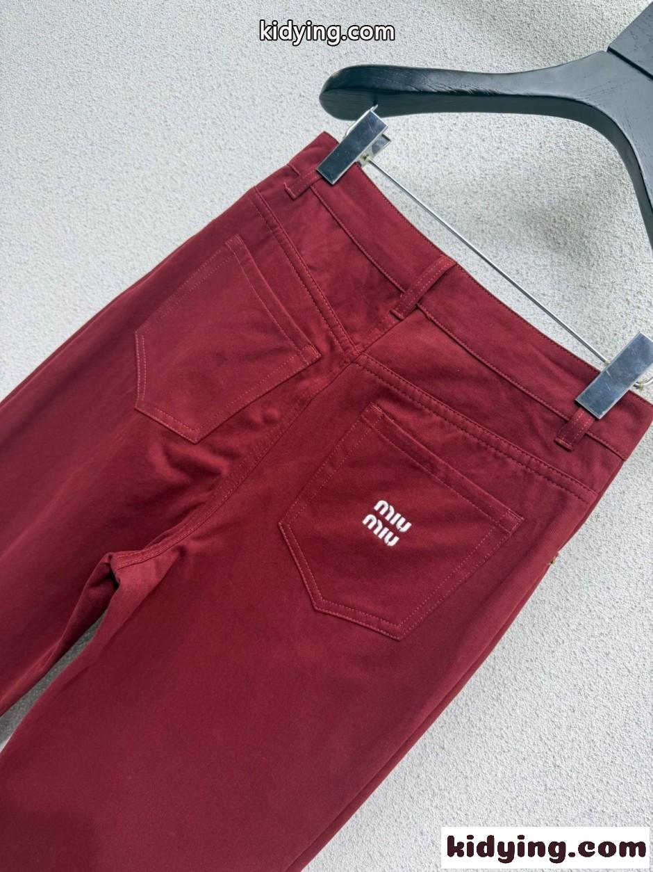 洗練された コットン ストレートパンツ ミュウミュウ パンツ コピー ボルドー-2