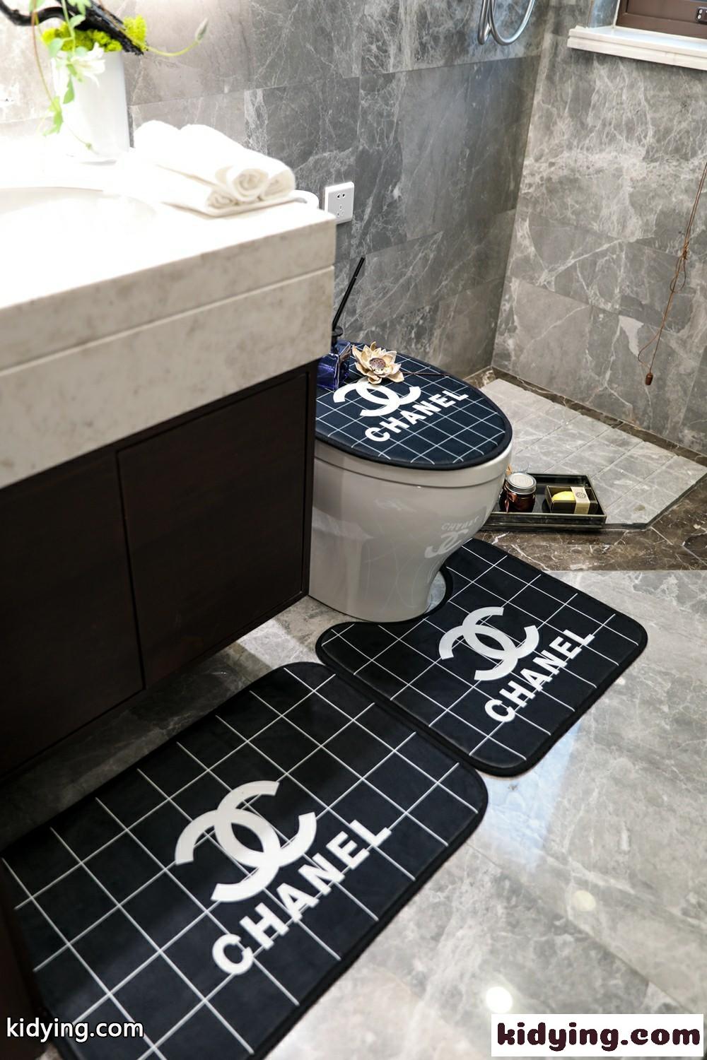 シャネル トイレマットセット コピー ブラック 心地良いです 滑るのを防ぎます 静かな音 浴室 人気-2