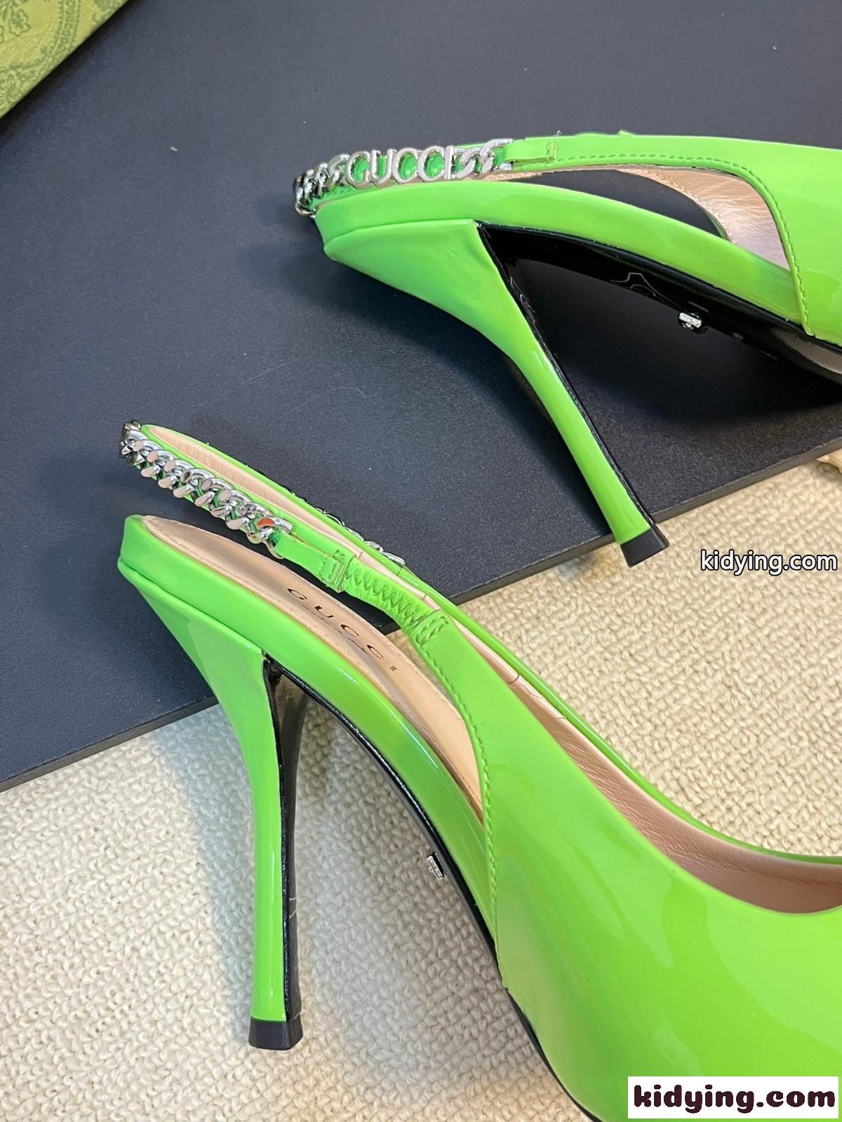 スリングバックパンプス グッチ パンプス スーパーコピー パテントレザー グリーン-3
