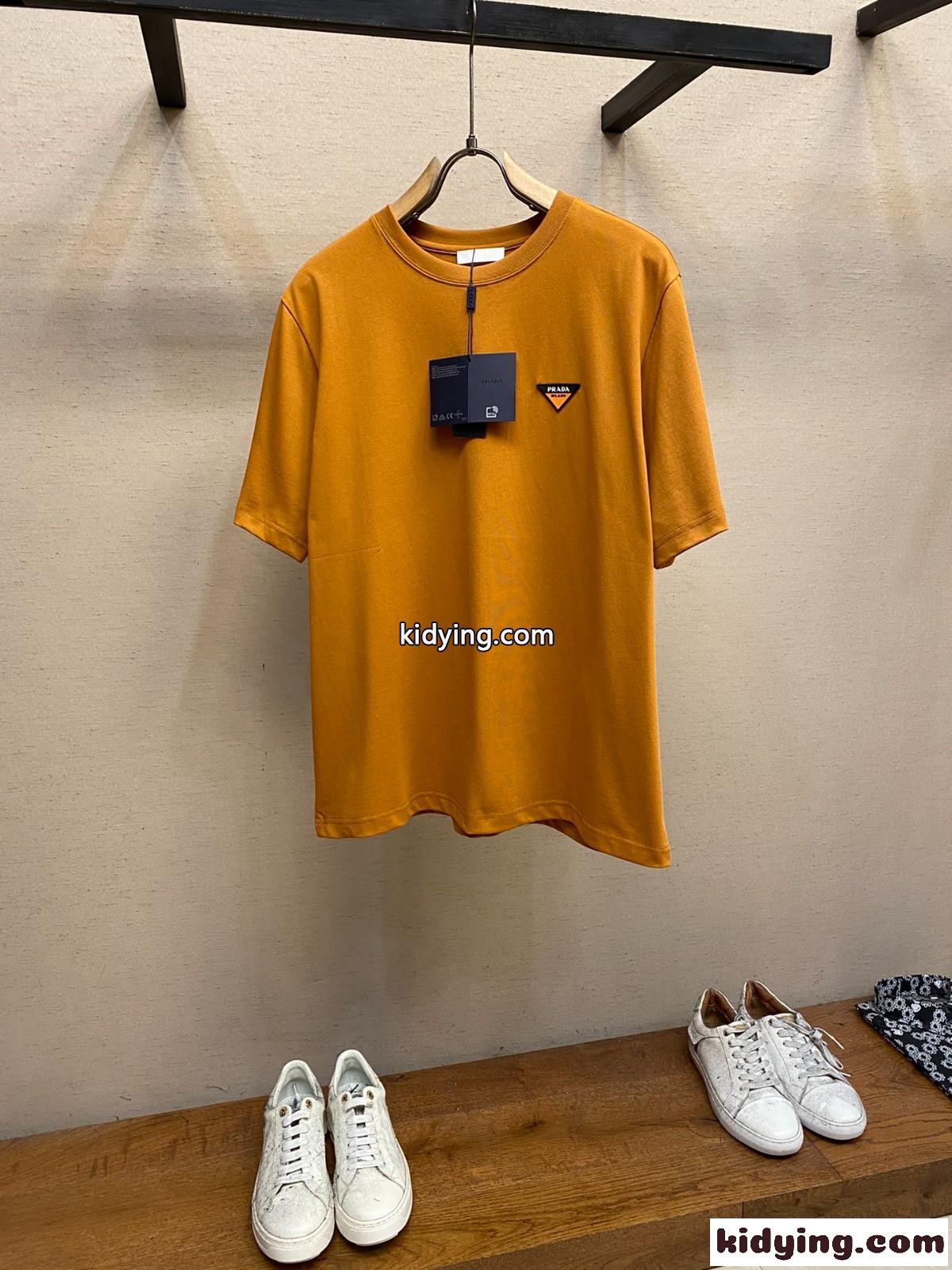 カジュアル ロゴパッチ クルーネック プラダ Tシャツ コピー オレンジ-1